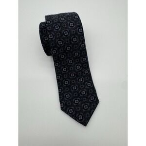 Pavesi Italy Wool Tie Gray Blue Geometric Squares Pattern‎ Textured Necktie